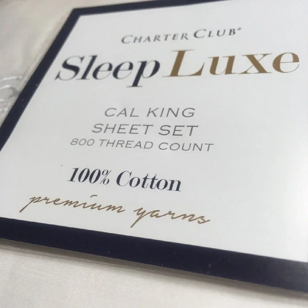 new Charter Club Sleep Luxe 800 TC Sateen Weave Cotton CAL KING Sheet Set